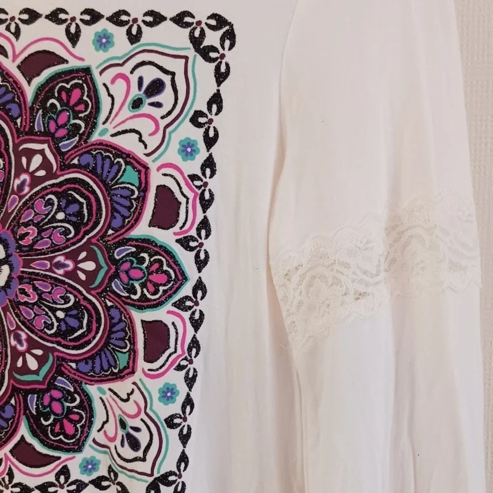 Girl's Floral Print w Sequins, Glitter, &‎ Lace, Size 14, White/Ivory/Pink/Purp